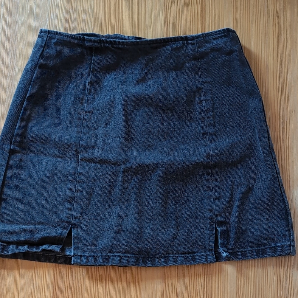 ASOS Black Denim Mini Skirt with Front Slits